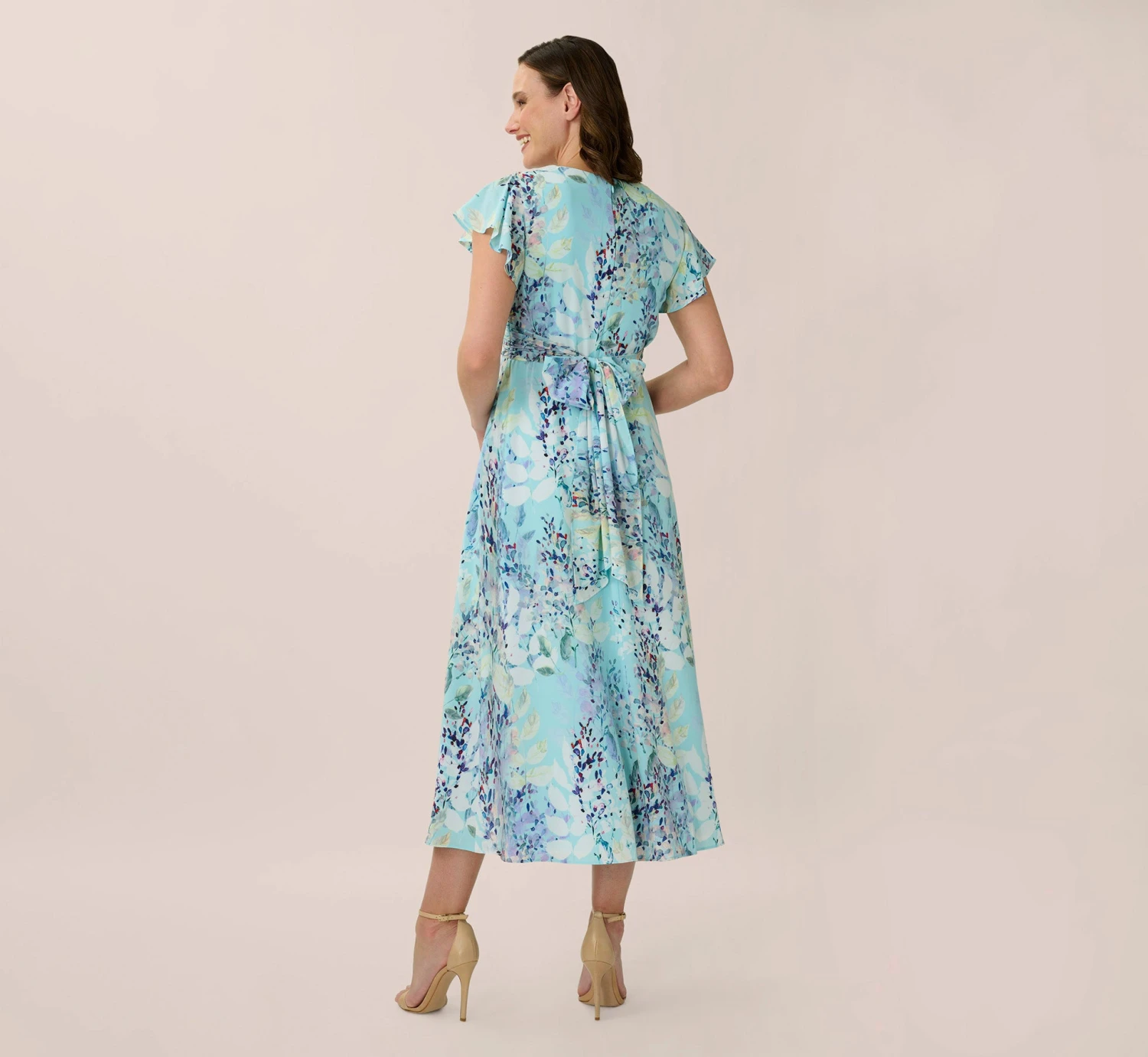 Adrianna Papell Floral-Print Fit-And-Flare Midi-Length Chiffon Dress In Light Blue Multi 2 Adrianna Papell Floral-Print Fit-And-Flare Midi-Length Chiffon Dress In Light Blue Multi - Image 2