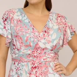 Adrianna Papell Plus Size Floral-Print Fit-And-Flare Midi-Length Chiffon Dress In Aqua Multi 8 Adrianna Papell Plus Size Floral-Print Fit-And-Flare Midi-Length Chiffon Dress In Aqua Multi -Glam Mirth Sales AP1D104656 BZ980 Plus Detail