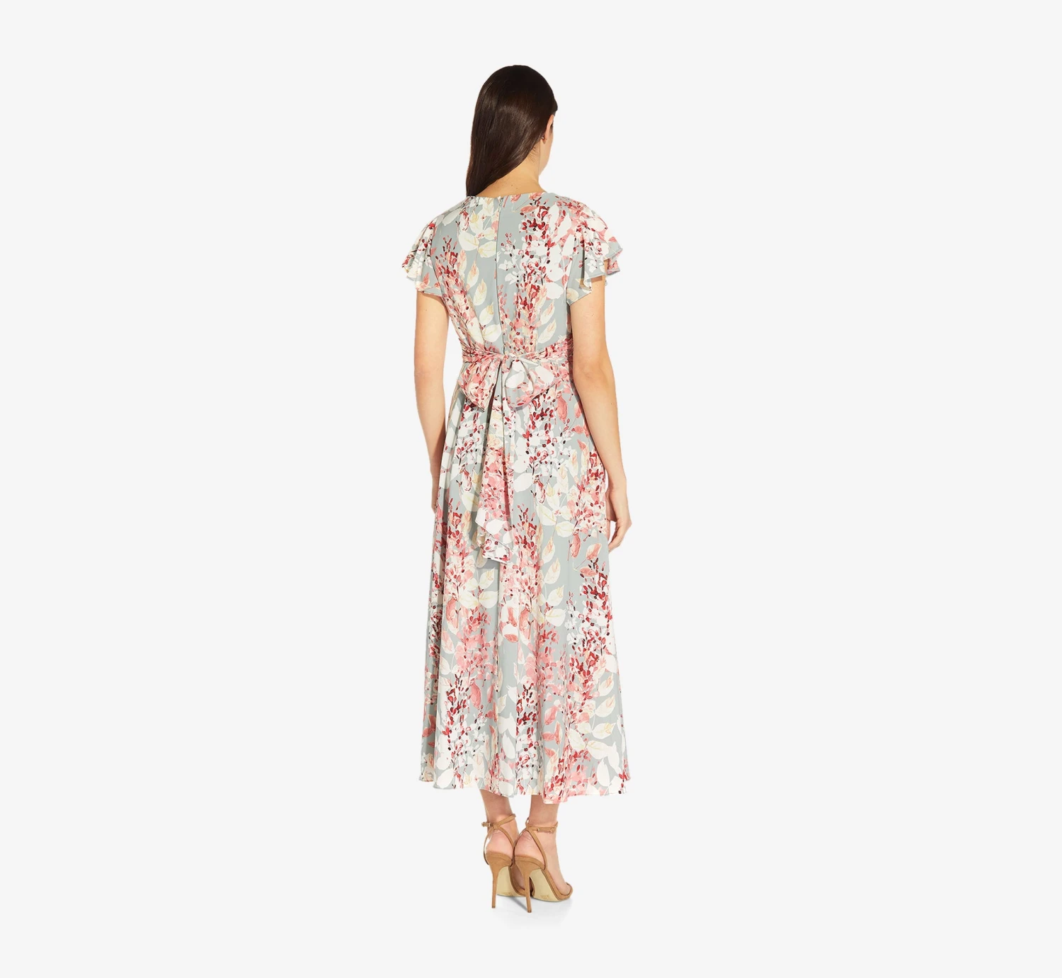 Adrianna Papell Floral-Print Fit-And-Flare Midi-Length Chiffon Dress In Aqua Multi 3 Adrianna Papell Floral-Print Fit-And-Flare Midi-Length Chiffon Dress In Aqua Multi - Image 3