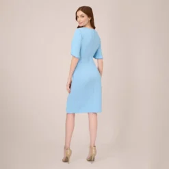 Adrianna Papell Pearl Embellished Knit Crepe Sheath Dress In Elegant Sky 7 Adrianna Papell Pearl Embellished Knit Crepe Sheath Dress In Elegant Sky -Glam Mirth Sales AP1D104679 AC497 Regular Back