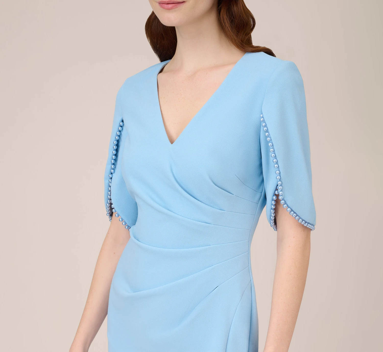 Adrianna Papell Pearl Embellished Knit Crepe Sheath Dress In Elegant Sky 3 Adrianna Papell Pearl Embellished Knit Crepe Sheath Dress In Elegant Sky - Image 3