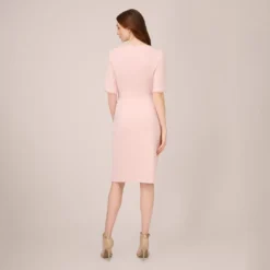 Adrianna Papell Pearl Embellished Knit Crepe Sheath Dress In Mellow Blush 7 Adrianna Papell Pearl Embellished Knit Crepe Sheath Dress In Mellow Blush -Glam Mirth Sales AP1D104679 AE683 Regular Back