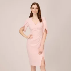 Adrianna Papell Pearl Embellished Knit Crepe Sheath Dress In Mellow Blush