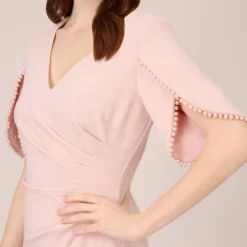 Adrianna Papell Pearl Embellished Knit Crepe Sheath Dress In Mellow Blush 6 Adrianna Papell Pearl Embellished Knit Crepe Sheath Dress In Mellow Blush -Glam Mirth Sales AP1D104679 AE683 Regular Detail