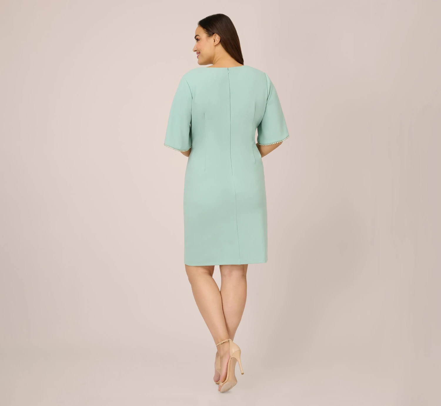 Adrianna Papell Plus Size Pearl Embellished Knit Crepe Sheath Dress In Cloudy Aqua 4 Adrianna Papell Plus Size Pearl Embellished Knit Crepe Sheath Dress In Cloudy Aqua - Image 4
