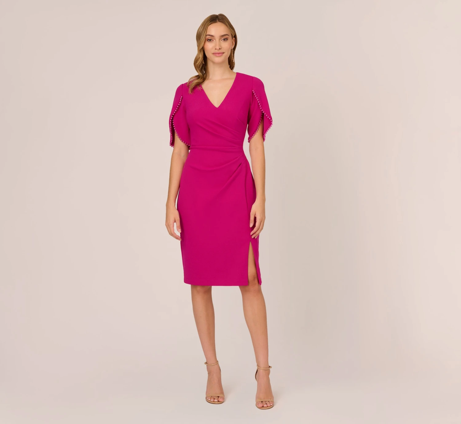 Adrianna Papell Pearl Embellished Knit Crepe Sheath Dress In Hot Orchid 7 Adrianna Papell Pearl Embellished Knit Crepe Sheath Dress In Hot Orchid - Image 7