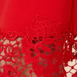 Adrianna Papell Stretch Knit Crepe Midi-Length Fit-And-Flare Dress With Lace Trim In Cherry Bliss 12 Adrianna Papell Stretch Knit Crepe Midi-Length Fit-And-Flare Dress With Lace Trim In Cherry Bliss -Glam Mirth Sales AP1D104683 AJ612 Regular Alternate