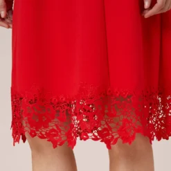 Adrianna Papell Stretch Knit Crepe Midi-Length Fit-And-Flare Dress With Lace Trim In Cherry Bliss 11 Adrianna Papell Stretch Knit Crepe Midi-Length Fit-And-Flare Dress With Lace Trim In Cherry Bliss -Glam Mirth Sales AP1D104683 AJ612 Regular Detail