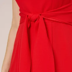 Adrianna Papell Stretch Knit Crepe Midi-Length Fit-And-Flare Dress With Lace Trim In Cherry Bliss 9 Adrianna Papell Stretch Knit Crepe Midi-Length Fit-And-Flare Dress With Lace Trim In Cherry Bliss -Glam Mirth Sales AP1D104683 AJ612 Regular Side