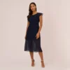 Adrianna Papell Chiffon And Jersey Midi-Length Dress With Side Slits In Navy