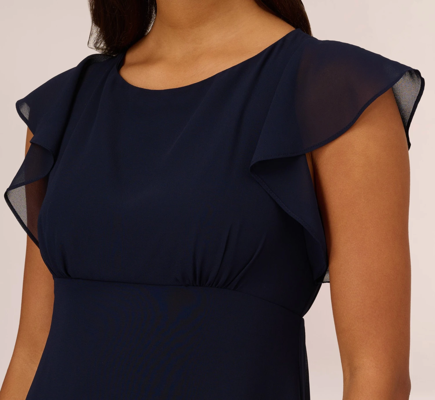 Adrianna Papell Chiffon And Jersey Midi-Length Dress With Side Slits In Navy 3 Adrianna Papell Chiffon And Jersey Midi-Length Dress With Side Slits In Navy - Image 3