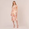 Adrianna Papell Floral-Print Chiffon Midi-Length Blouson Halter Dress In Sandshell Multi