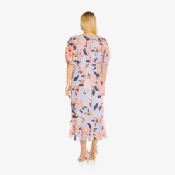 Adrianna Papell Plus Size Floral-Printed Clip Dot Chiffon Midi-Length Cocktail Dress In Opal Coral Multi 11 Adrianna Papell Plus Size Floral-Printed Clip Dot Chiffon Midi-Length Cocktail Dress In Opal Coral Multi -Glam Mirth Sales AP1D104709 AG498 Plus Back