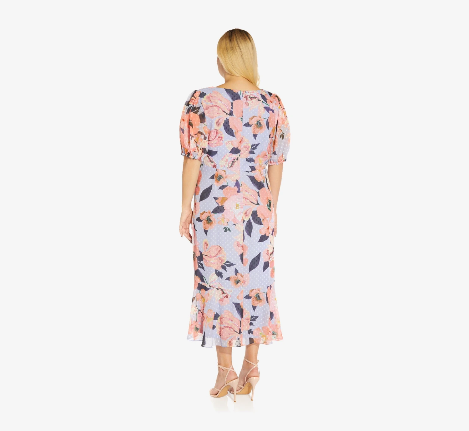 Adrianna Papell Plus Size Floral-Printed Clip Dot Chiffon Midi-Length Cocktail Dress In Opal Coral Multi 5 Adrianna Papell Plus Size Floral-Printed Clip Dot Chiffon Midi-Length Cocktail Dress In Opal Coral Multi - Image 5