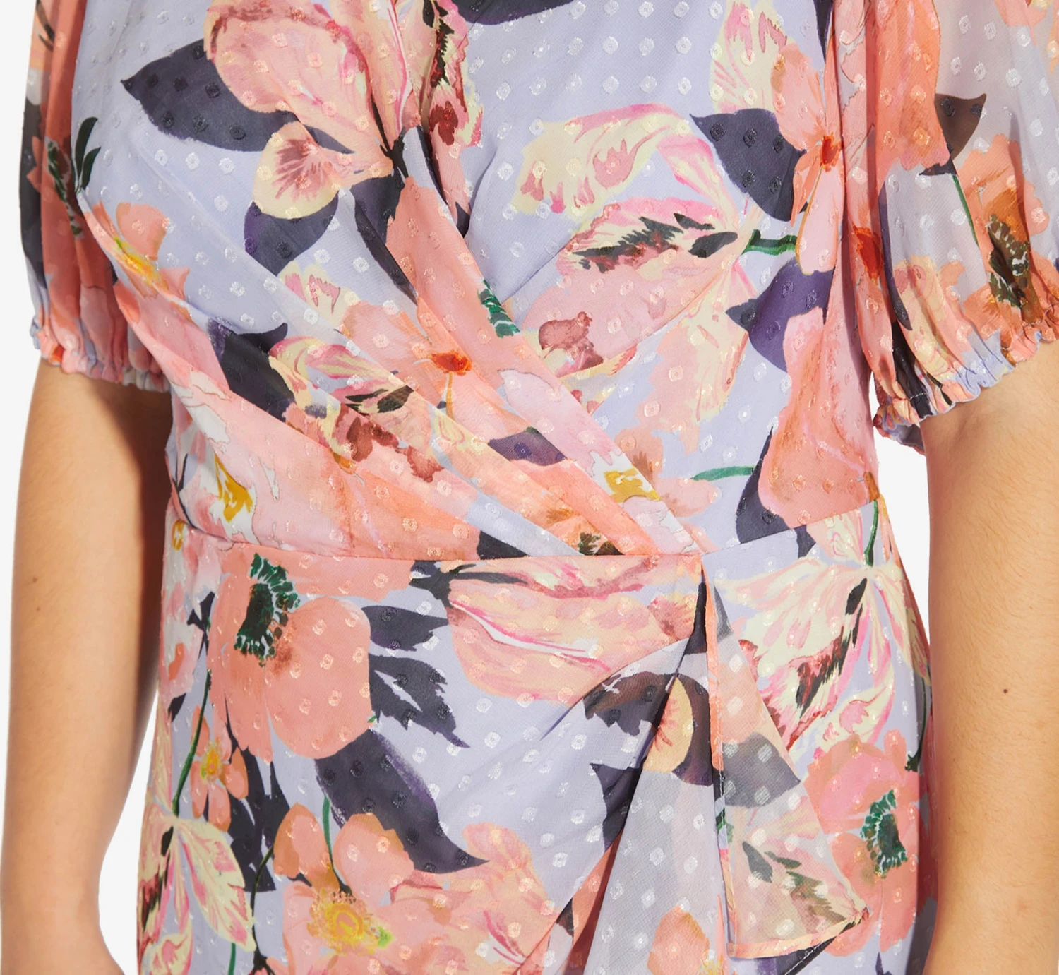 Adrianna Papell Plus Size Floral-Printed Clip Dot Chiffon Midi-Length Cocktail Dress In Opal Coral Multi 4 Adrianna Papell Plus Size Floral-Printed Clip Dot Chiffon Midi-Length Cocktail Dress In Opal Coral Multi - Image 4