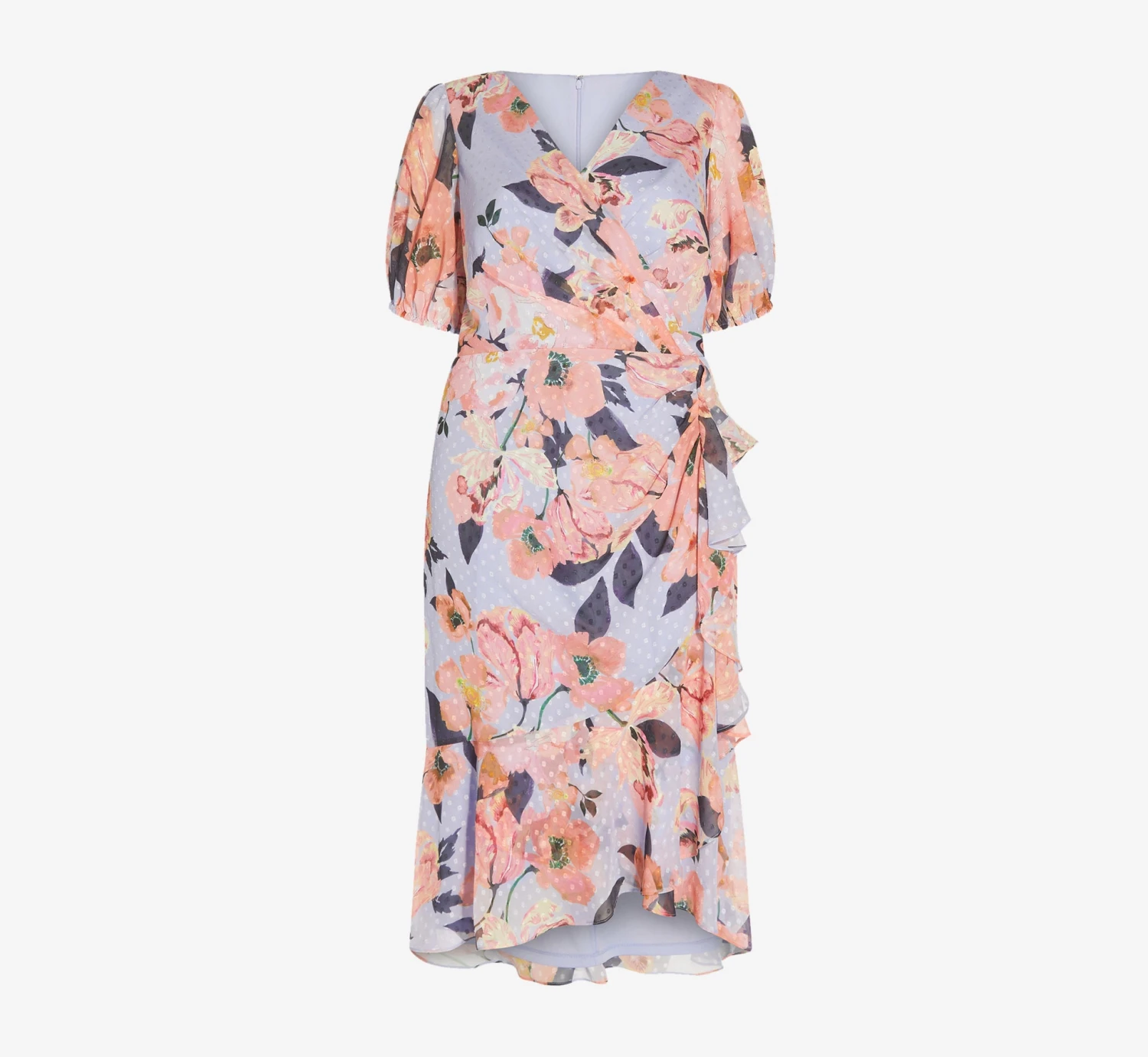 Adrianna Papell Plus Size Floral-Printed Clip Dot Chiffon Midi-Length Cocktail Dress In Opal Coral Multi 7 Adrianna Papell Plus Size Floral-Printed Clip Dot Chiffon Midi-Length Cocktail Dress In Opal Coral Multi - Image 7
