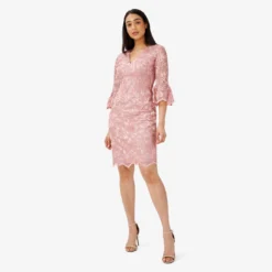 Adrianna Papell Floral Embroidered Short Sheath Cocktail Dress In Rose 6 Adrianna Papell Floral Embroidered Short Sheath Cocktail Dress In Rose -Glam Mirth Sales AP1D104711 AF694 Regular Side