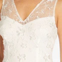 Adrianna Papell Floral Embroidered Midi-Length Sheath Dress In Ivory -Glam Mirth Sales AP1D104715 AA194 Regular Detail