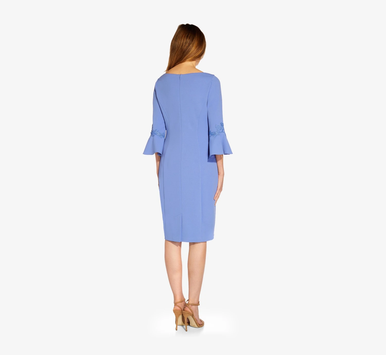 Adrianna Papell Lace-Trim Crepe Short Sheath Dress With Bell Sleeves In Misty Peri 2 Adrianna Papell Lace-Trim Crepe Short Sheath Dress With Bell Sleeves In Misty Peri - Image 2
