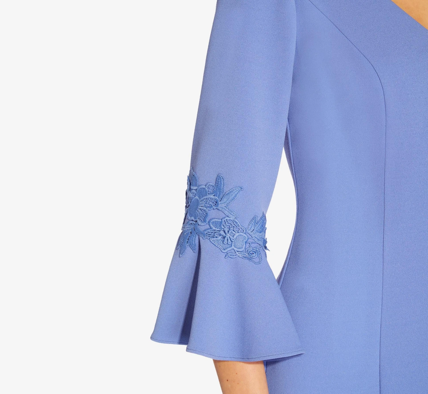 Adrianna Papell Lace-Trim Crepe Short Sheath Dress With Bell Sleeves In Misty Peri 5 Adrianna Papell Lace-Trim Crepe Short Sheath Dress With Bell Sleeves In Misty Peri - Image 5