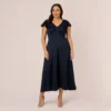 Adrianna Papell Plus Size Satin Crepe Ruffled Cropped Jumpsuit In Dark Navy