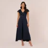 Adrianna Papell Satin Crepe Ruffled Cropped Jumpsuit In Dark Navy