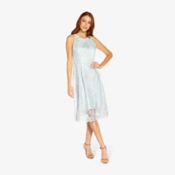 Adrianna Papell Embroidered Illusion Midi-Length Fit-And-Flare Dress In Opal -Glam Mirth Sales AP1D104723 AI498 Regular Side