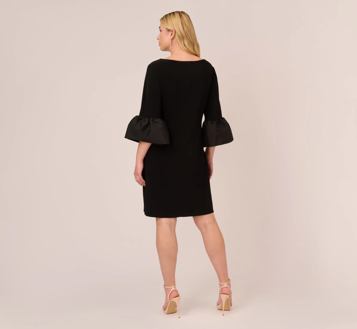 Adrianna Papell Plus Size Draped Jersey Short Sheath Dress With Bell Cuffs In Black 4 Adrianna Papell Plus Size Draped Jersey Short Sheath Dress With Bell Cuffs In Black - Image 4