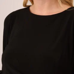 Adrianna Papell Plus Size Draped Jersey Short Sheath Dress With Bell Cuffs In Black 11 Adrianna Papell Plus Size Draped Jersey Short Sheath Dress With Bell Cuffs In Black -Glam Mirth Sales AP1D104729 AA002 Plus Detail