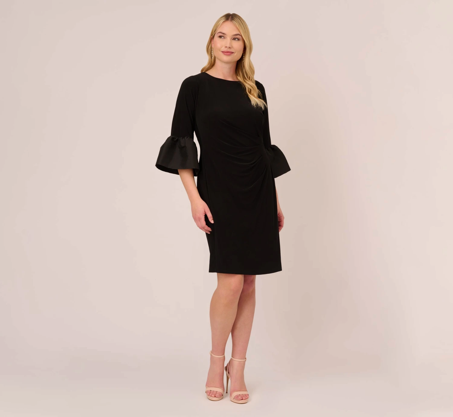 Adrianna Papell Plus Size Draped Jersey Short Sheath Dress With Bell Cuffs In Black 6 Adrianna Papell Plus Size Draped Jersey Short Sheath Dress With Bell Cuffs In Black - Image 6