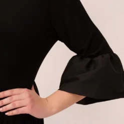 Adrianna Papell Plus Size Draped Jersey Short Sheath Dress With Bell Cuffs In Black 9 Adrianna Papell Plus Size Draped Jersey Short Sheath Dress With Bell Cuffs In Black -Glam Mirth Sales AP1D104729 AA002 Plus Lifestyle