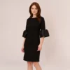 Adrianna Papell Draped Jersey Short Sheath Dress With Bell Cuffs In Black