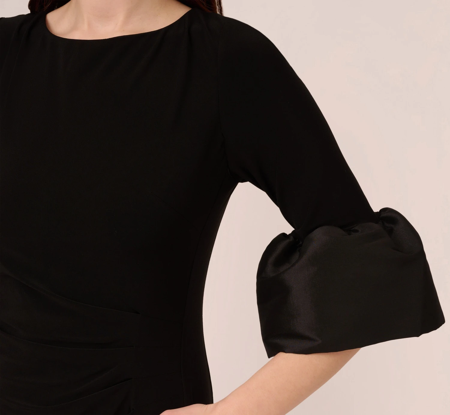 Adrianna Papell Draped Jersey Short Sheath Dress With Bell Cuffs In Black 3 Adrianna Papell Draped Jersey Short Sheath Dress With Bell Cuffs In Black - Image 3