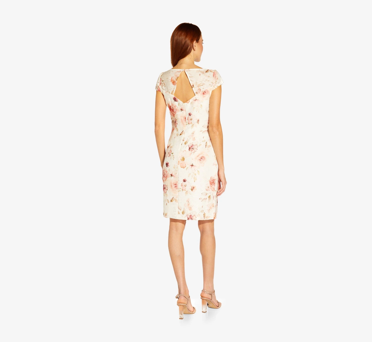 Adrianna Papell Floral-Print Jacquard Short Sheath Dress In Ivory Soft Coral 3 Adrianna Papell Floral-Print Jacquard Short Sheath Dress In Ivory Soft Coral - Image 3