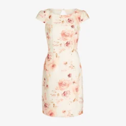 Adrianna Papell Floral-Print Jacquard Short Sheath Dress In Ivory Soft Coral 12 Adrianna Papell Floral-Print Jacquard Short Sheath Dress In Ivory Soft Coral -Glam Mirth Sales AP1D104735 AY686 Regular Flat