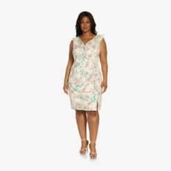 Adrianna Papell Plus Size Floral-Print Twill/Chiffon Ruffled Short Sheath Dress In Alabaster Multi 8 Adrianna Papell Plus Size Floral-Print Twill/Chiffon Ruffled Short Sheath Dress In Alabaster Multi -Glam Mirth Sales AP1D104738 AH105 Plus Side