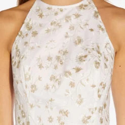 Adrianna Papell Metallic Floral Embroidered Short Fit-And-Flare Dress In Ivory Gold 9 Adrianna Papell Metallic Floral Embroidered Short Fit-And-Flare Dress In Ivory Gold -Glam Mirth Sales AP1D104749 AK170 Regular Detail
