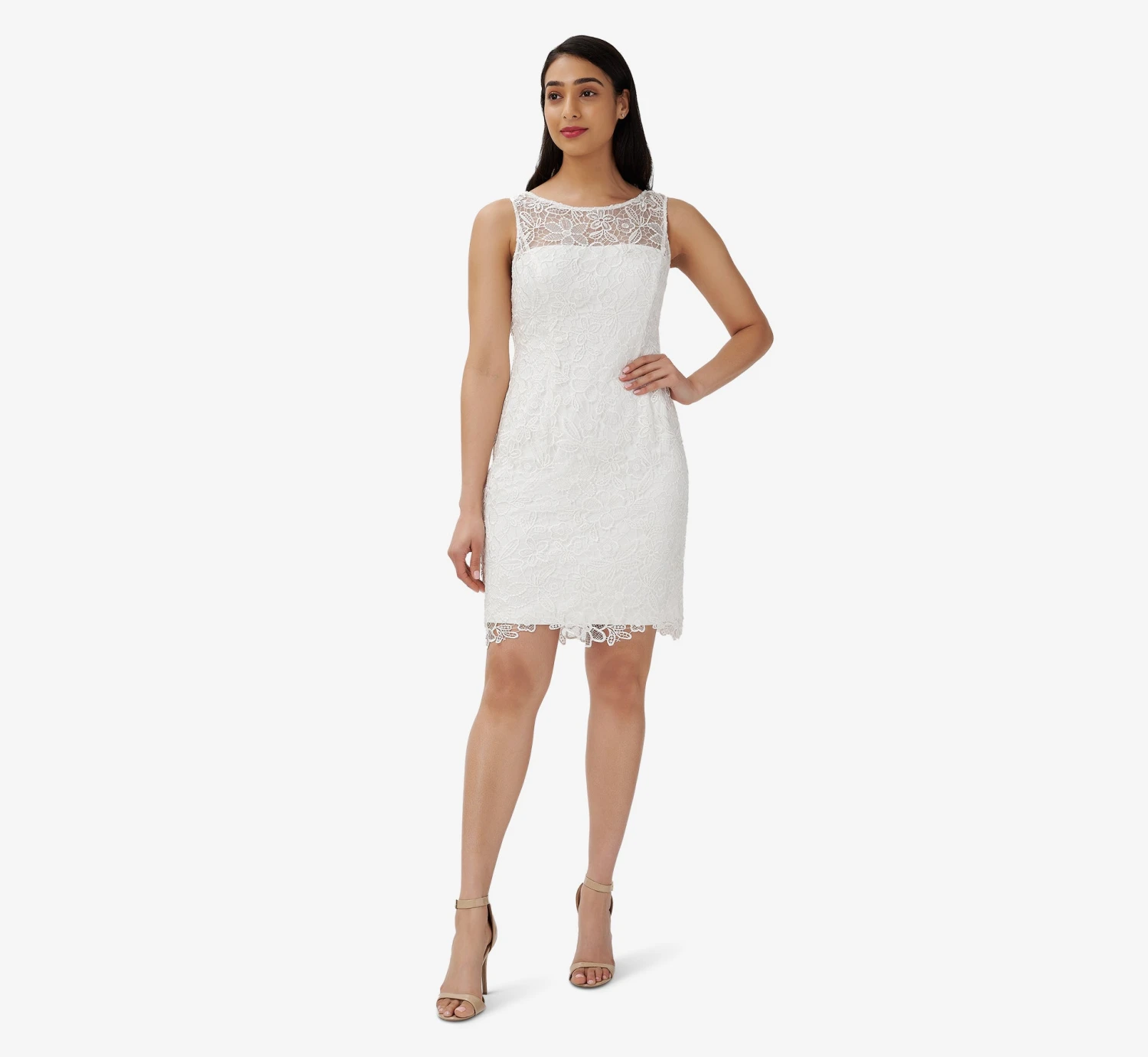 Adrianna Papell Guipure Lace Short Sheath Dress In Ivory 3 Adrianna Papell Guipure Lace Short Sheath Dress In Ivory - Image 3