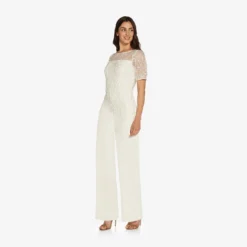 Adrianna Papell Guipure Lace And Crepe Wide-Leg Jumpsuit In Ivory 7 Adrianna Papell Guipure Lace And Crepe Wide-Leg Jumpsuit In Ivory -Glam Mirth Sales AP1D104752 AA194 Regular Alternate
