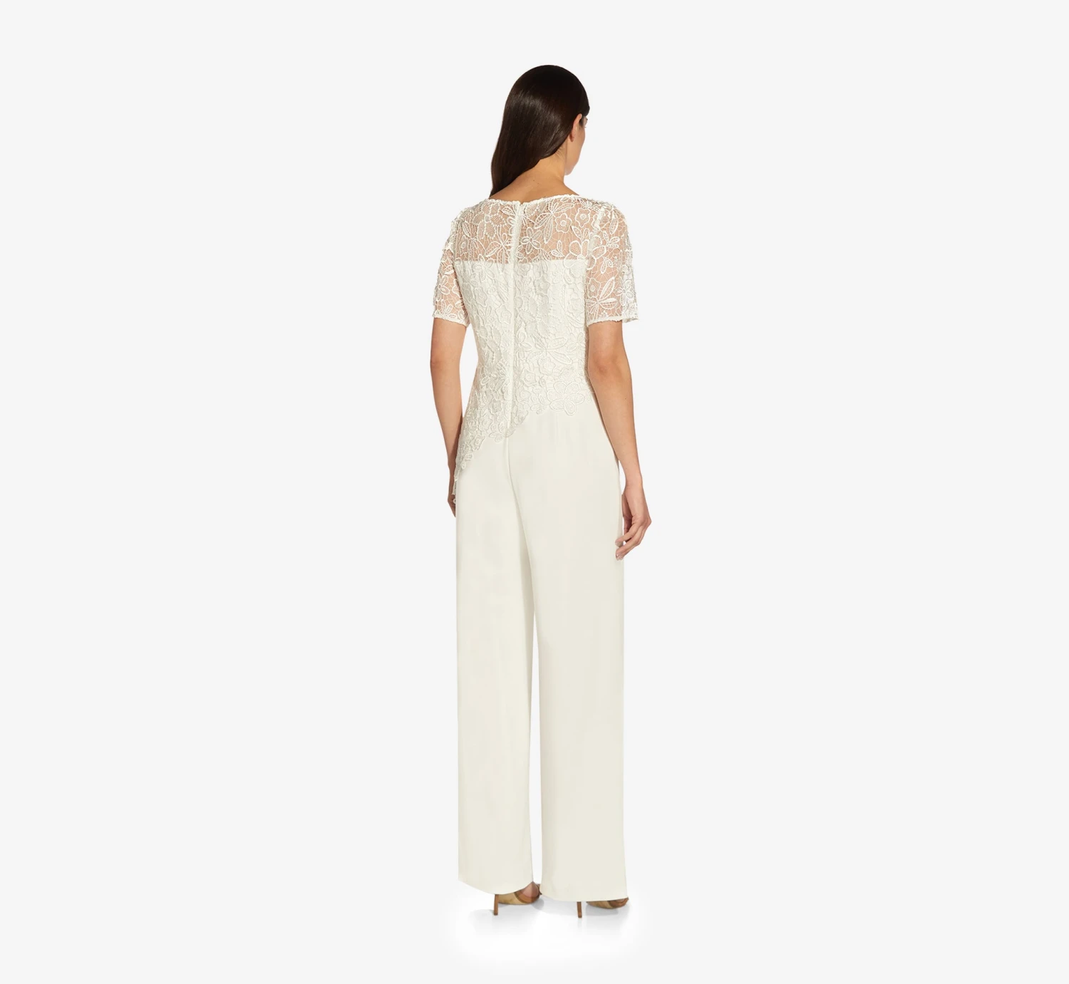 Adrianna Papell Guipure Lace And Crepe Wide-Leg Jumpsuit In Ivory 2 Adrianna Papell Guipure Lace And Crepe Wide-Leg Jumpsuit In Ivory - Image 2