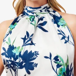 Adrianna Papell Plus Size Floral-Print Crepe Midi-Length Blouson Halter Dress In Ivory Multi -Glam Mirth Sales AP1D104753 AH170 Plus Detail