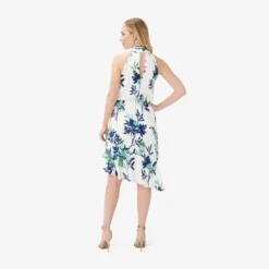 Adrianna Papell Floral-Print Crepe Midi-Length Blouson Halter Dress In Ivory Multi 8 Adrianna Papell Floral-Print Crepe Midi-Length Blouson Halter Dress In Ivory Multi -Glam Mirth Sales AP1D104753 AH170 Regular Back