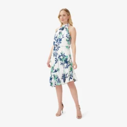 Adrianna Papell Floral-Print Crepe Midi-Length Blouson Halter Dress In Ivory Multi 9 Adrianna Papell Floral-Print Crepe Midi-Length Blouson Halter Dress In Ivory Multi -Glam Mirth Sales AP1D104753 AH170 Regular Side