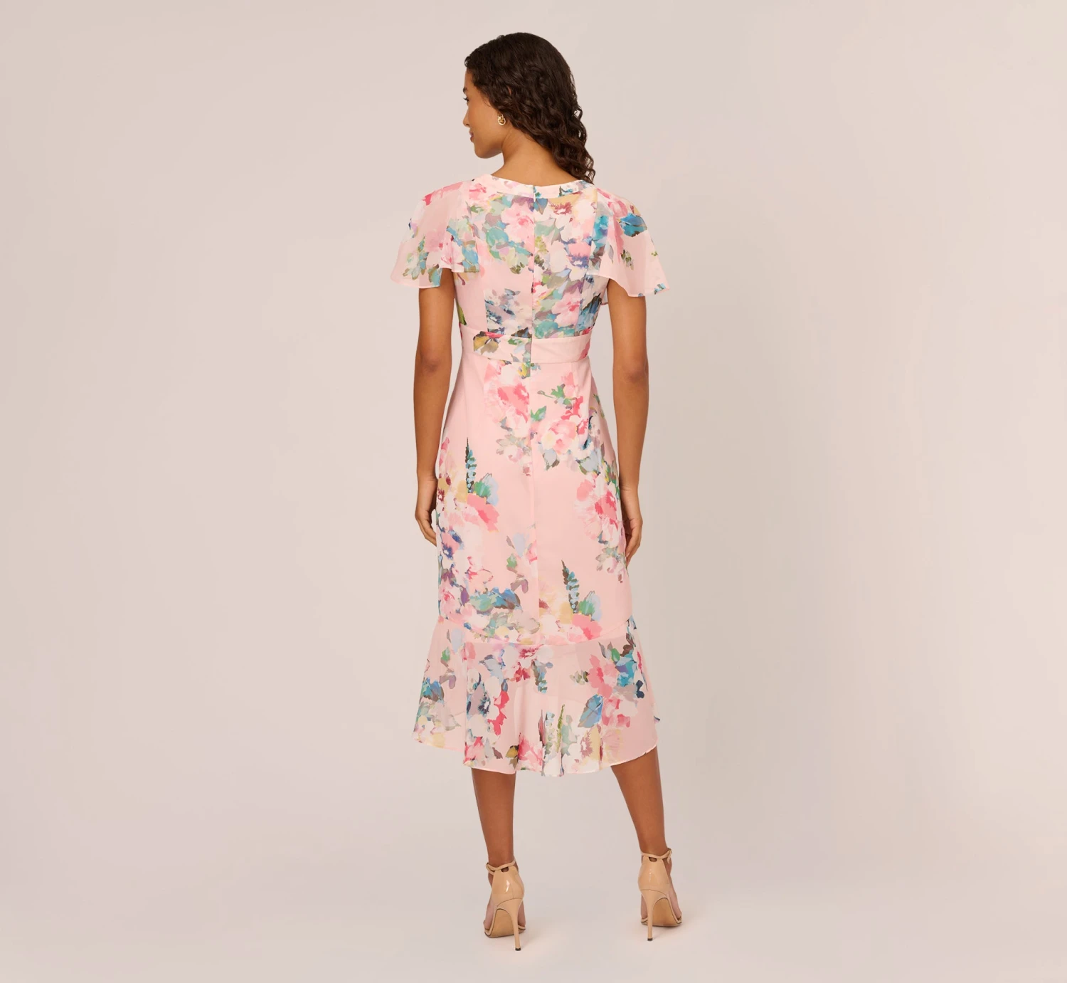 Adrianna Papell Floral-Print Twill Ruffled Midi-Length Faux Wrap Dress In Rose Multi 4 Adrianna Papell Floral-Print Twill Ruffled Midi-Length Faux Wrap Dress In Rose Multi - Image 4