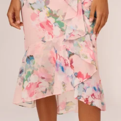 Adrianna Papell Floral-Print Twill Ruffled Midi-Length Faux Wrap Dress In Rose Multi 11 Adrianna Papell Floral-Print Twill Ruffled Midi-Length Faux Wrap Dress In Rose Multi -Glam Mirth Sales AP1D104756 AE590 Regular Lifestyle