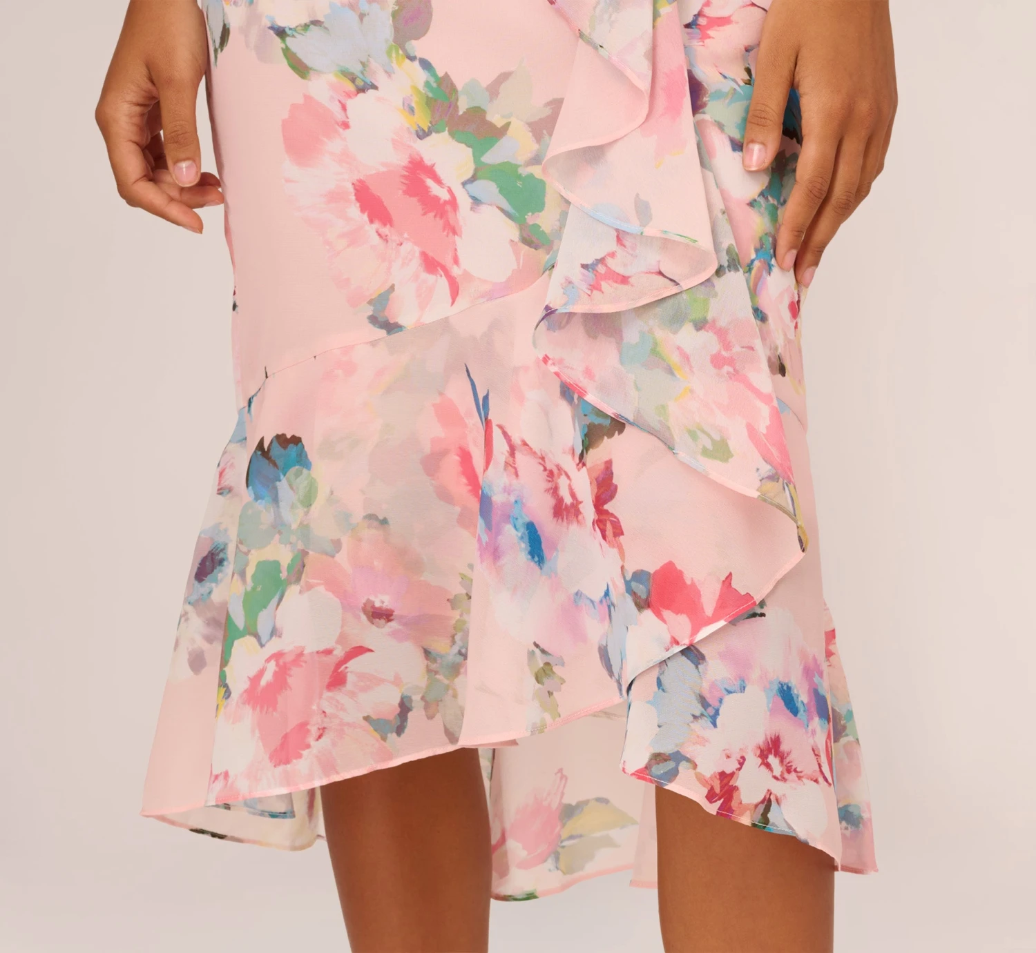 Adrianna Papell Floral-Print Twill Ruffled Midi-Length Faux Wrap Dress In Rose Multi 6 Adrianna Papell Floral-Print Twill Ruffled Midi-Length Faux Wrap Dress In Rose Multi - Image 6