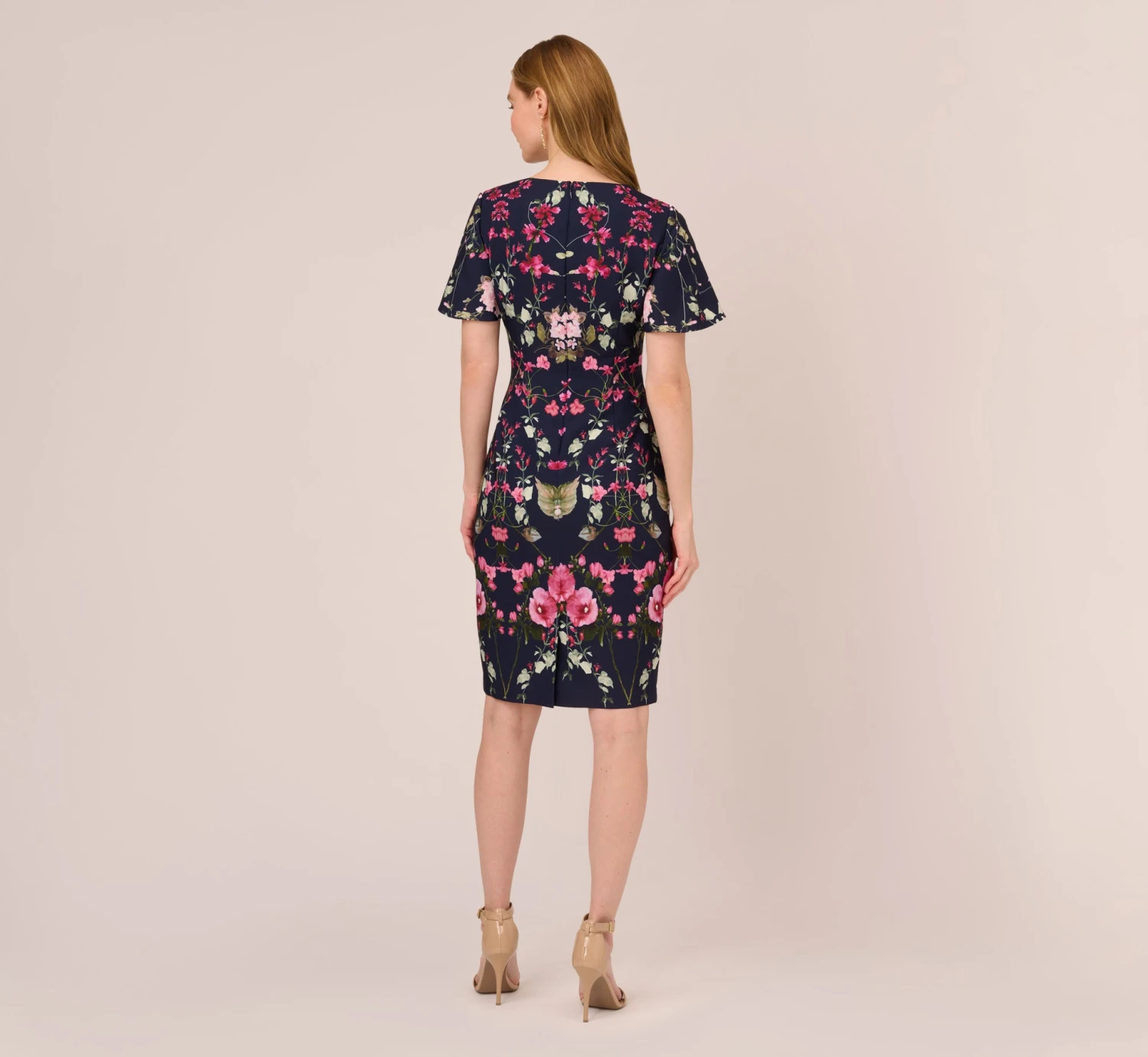 Adrianna Papell Floral-Print Crepe Midi-Length Sheath Dress In Navy Multi 3 Adrianna Papell Floral-Print Crepe Midi-Length Sheath Dress In Navy Multi - Image 3
