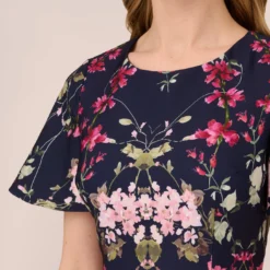 Adrianna Papell Floral-Print Crepe Midi-Length Sheath Dress In Navy Multi 11 Adrianna Papell Floral-Print Crepe Midi-Length Sheath Dress In Navy Multi -Glam Mirth Sales AP1D104781 AA980 Regular Detail