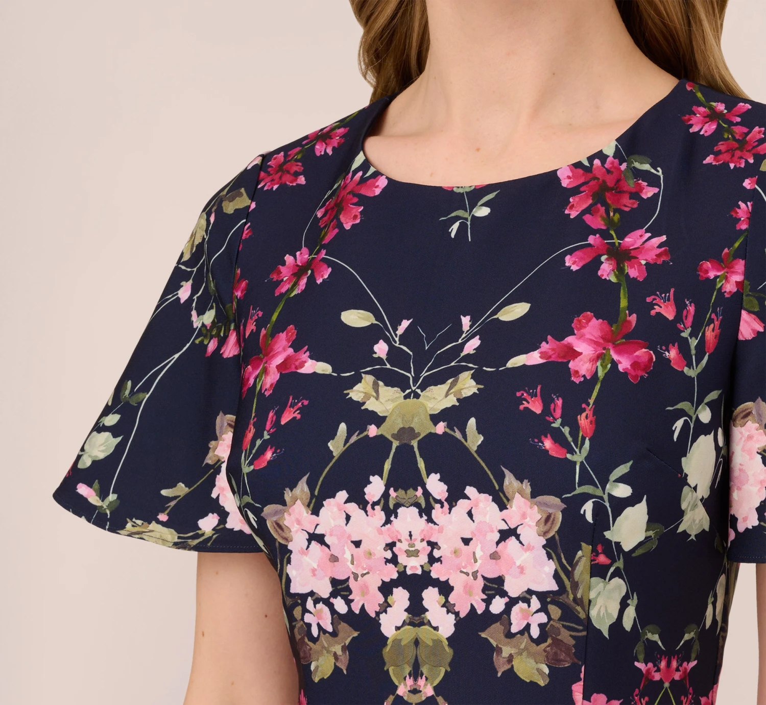 Adrianna Papell Floral-Print Crepe Midi-Length Sheath Dress In Navy Multi 5 Adrianna Papell Floral-Print Crepe Midi-Length Sheath Dress In Navy Multi - Image 5