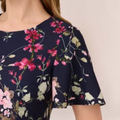 Adrianna Papell Floral-Print Crepe Midi-Length Sheath Dress In Navy Multi 13 Adrianna Papell Floral-Print Crepe Midi-Length Sheath Dress In Navy Multi -Glam Mirth Sales AP1D104781 AA980 Regular Lifestyle
